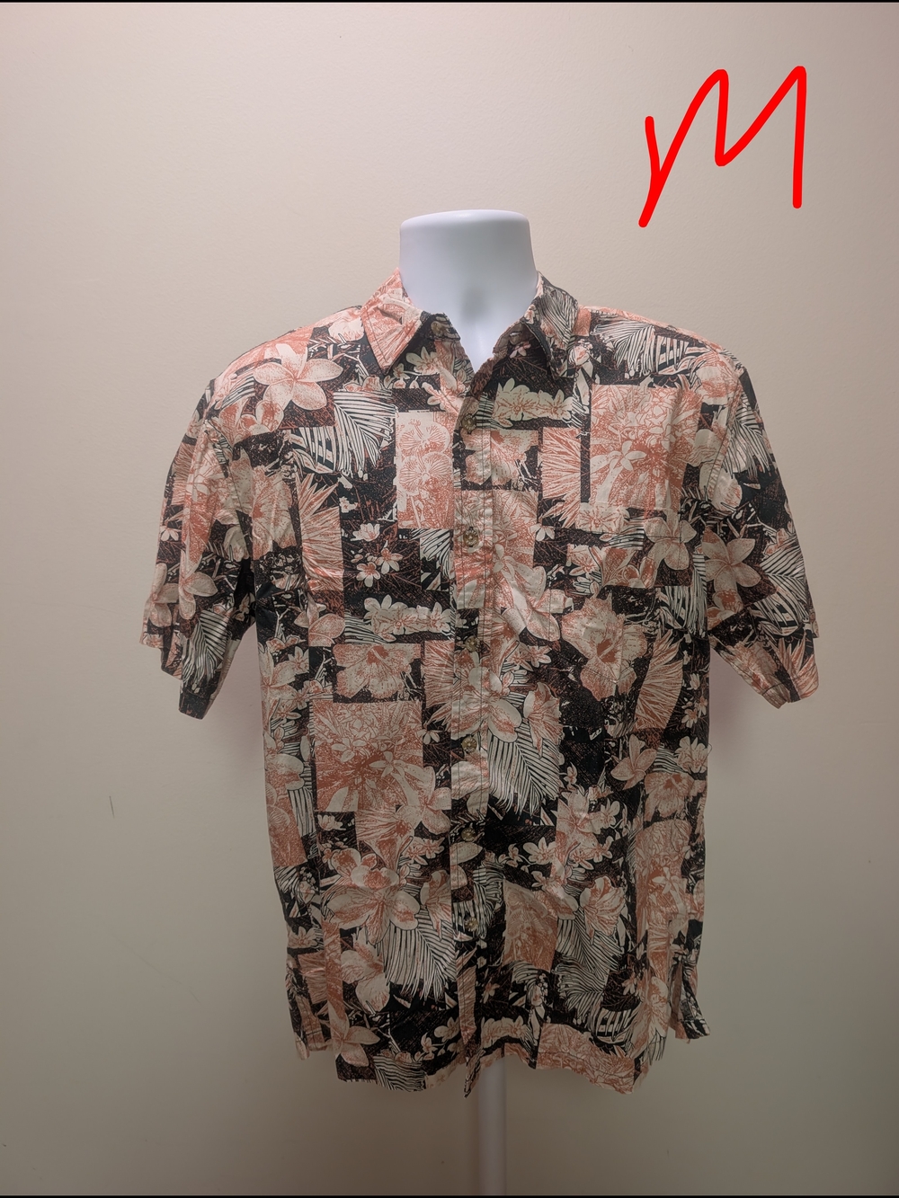 Men's Casual Floral Button-Down Shirt - Black & Peach